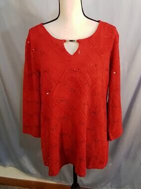 JM Collections Red sparkle sweater top